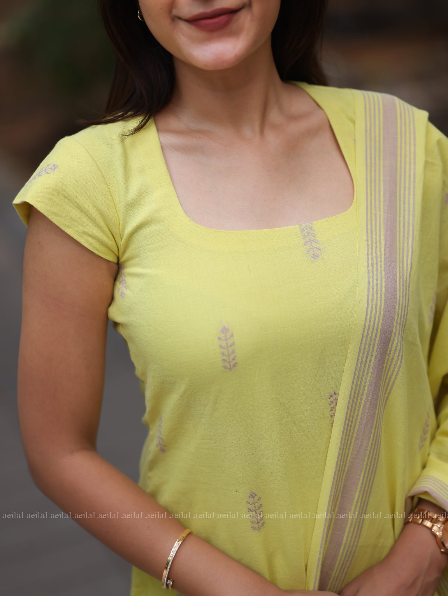 Yellow cotton Kadhambari set